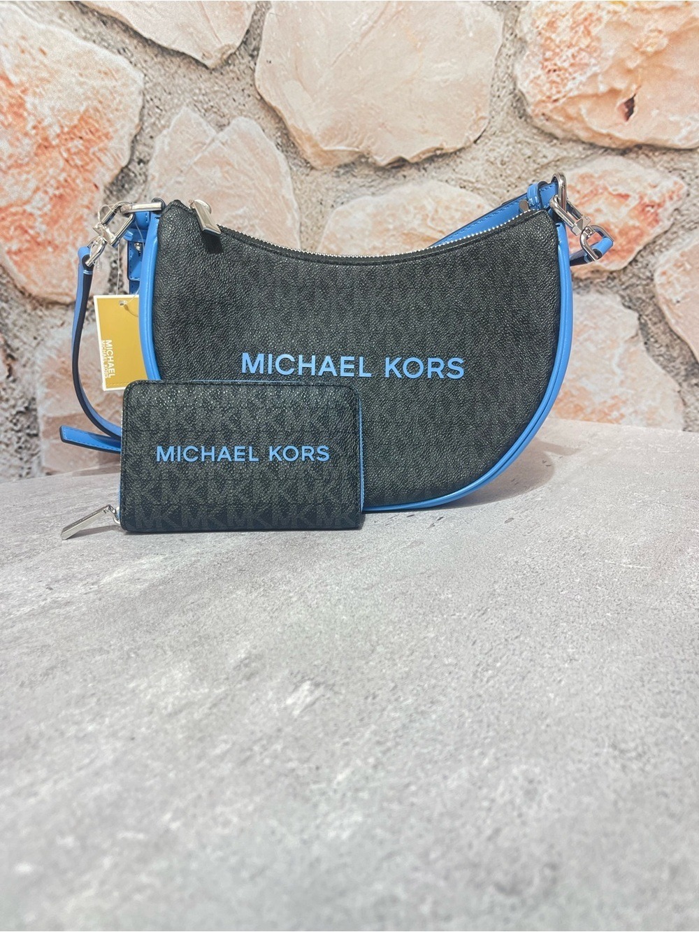 Michael Kors Kyla Small Conv Pouchette & Matching Wallet South Pacific Blue Logo